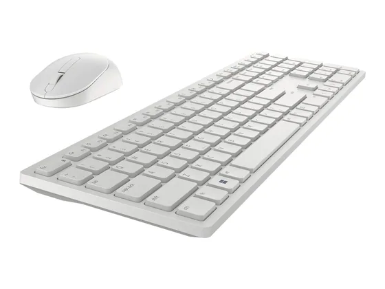 Dell Pro KM5221W — clavier + souris sans fil, blanc — vue de trois-quarts gauche