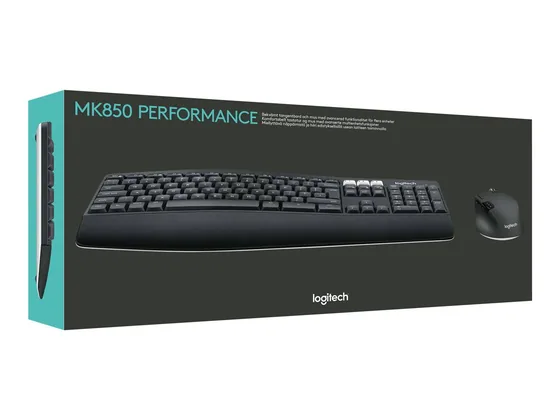 Logitech MK850 Performance — clavier et souris multi-appareils — vue de trois-quarts gauche