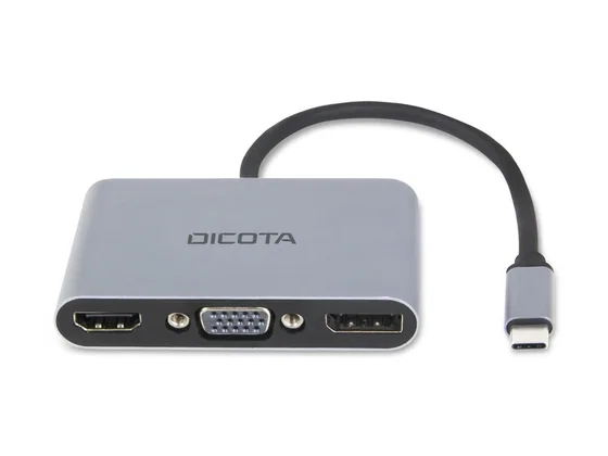 DICOTA USB-C Portable 5-en-1 — HDMI, DisplayPort et VGA — vue de face