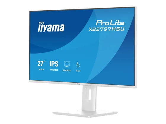 XB2797HSU-W1 — écran 27″ blanc — vue de trois-quarts droite