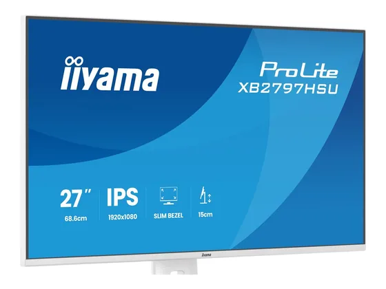 XB2797HSU-W1 — écran 27″ blanc — vue de trois-quarts gauche