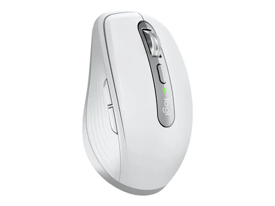 Logitech MX Anywhere 3S — souris compacte Bluetooth — vue de trois-quarts gauche